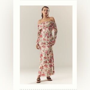 AFRM Cream Maxi Dress with Pink and Green Floral Print